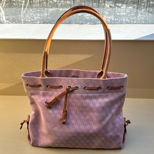 Dooney & Bourke Signature Tote Pink/off-white letters front tassel tote